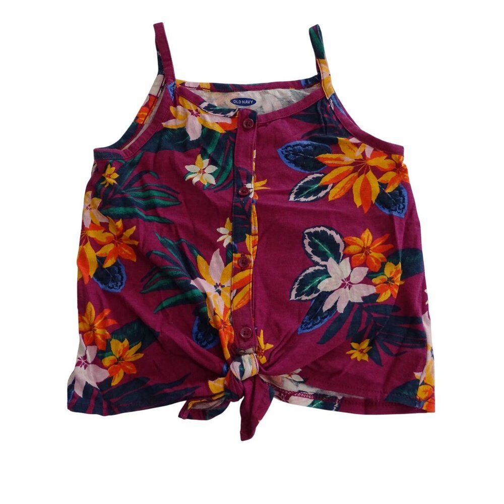 Old Navy Purple Floral Tie Front Tank Top Girls Size 5T Tropical Hawaiian